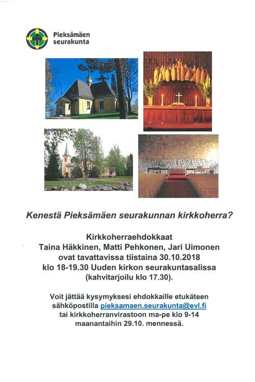 Tule tapaamaan kirkkoherraehdokkaita Tule tapaamaan kirkkoherraehdokkaita