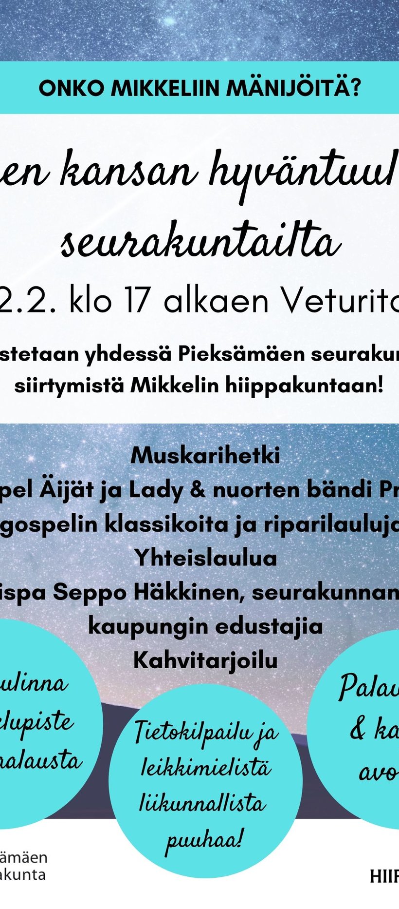 Onko Mikkeliin mänijöitä? Kaiken kansan hyväntuulinen seurakuntailta