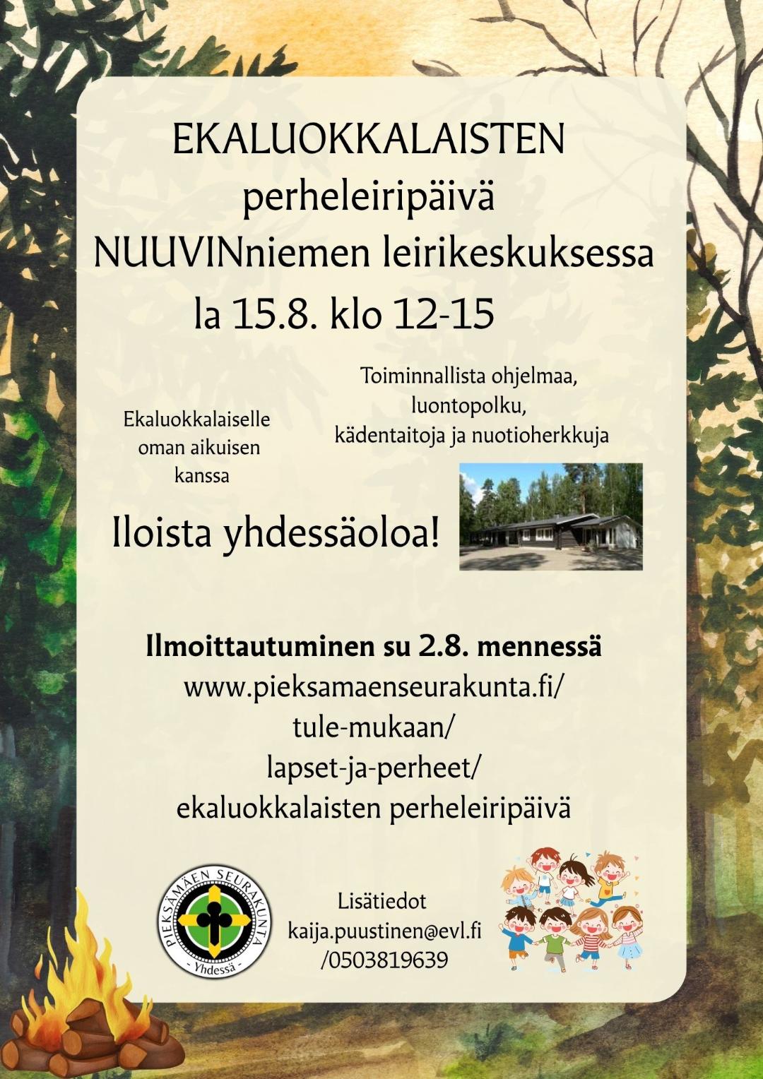 Ekaluokkalaisten perheleiripäivä Nuuvissa 15.8. klo 12-15